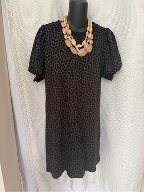 LOFT Black Dot-Print Puff Sleeve Mini Dress